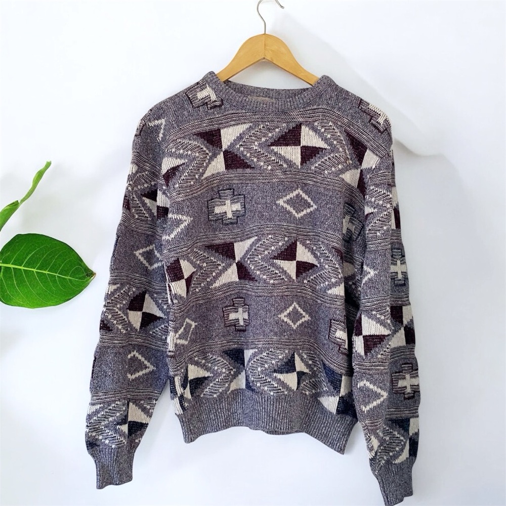 Vintage Geometric Retro Western Knit Grandpa Sweater
